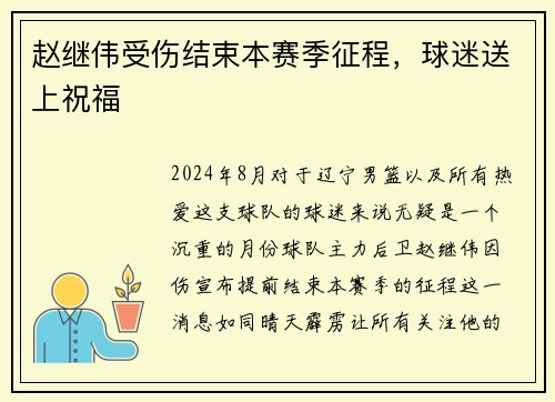 赵继伟受伤结束本赛季征程，球迷送上祝福