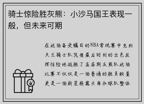 骑士惊险胜灰熊：小沙马国王表现一般，但未来可期